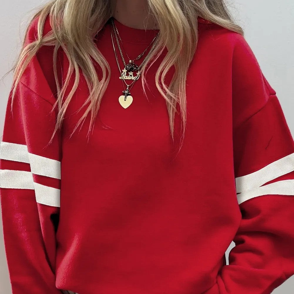 Sweat-shirt oversize à rayures universitaires rouge feu et épaules tombantes